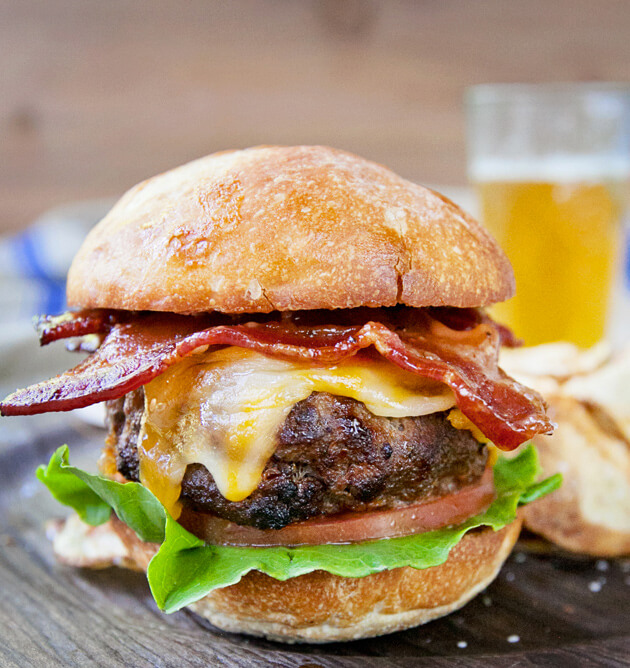 Burger Chips and Beer